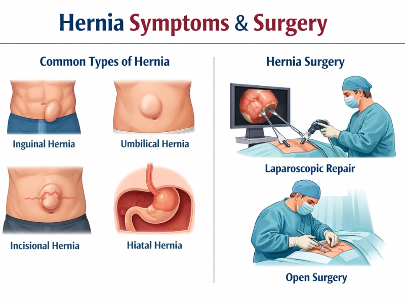Hernia symptoms and surgery
