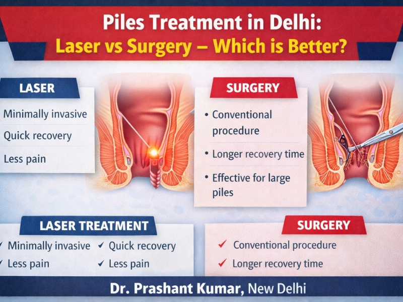 Laser vs surgery for piles treatment in New Delhi comparison by specialist