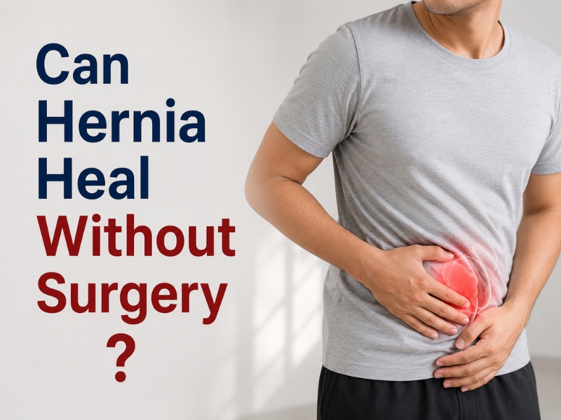 Educational image about hernia treatment options and myths related to managing hernia without surgery