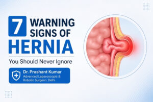 7 warning signs of hernia including abdominal bulge, pain and swelling explained by Dr. Prashant Kumar in Delhi