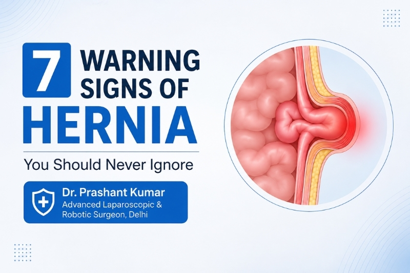 7 warning signs of hernia including abdominal bulge, pain and swelling explained by Dr. Prashant Kumar in Delhi